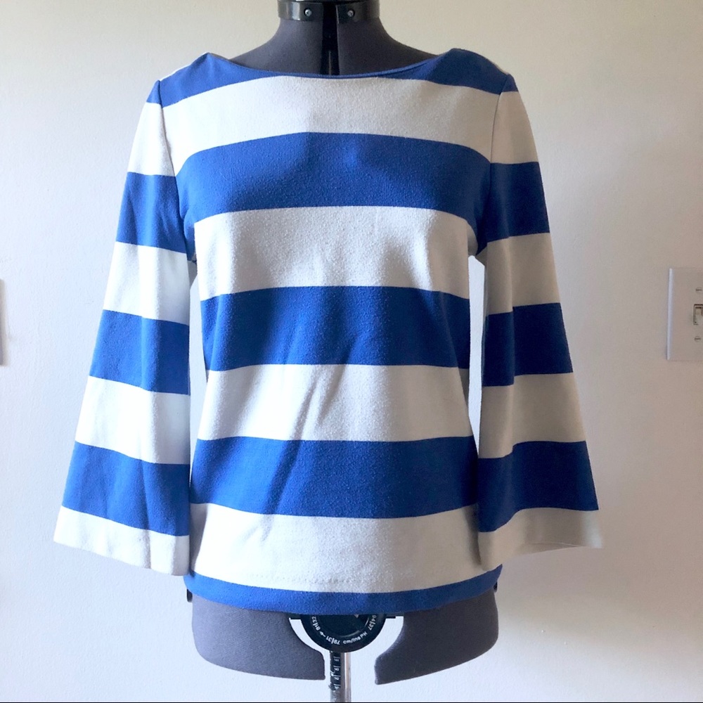Rugby Striped Boatneck 3/4 Sleeve Top